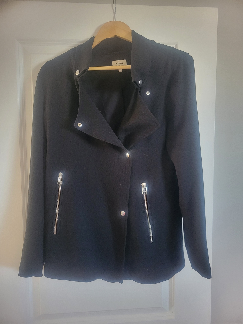 Wilfred Black Snap-Front Utility Jacket with Silver Zippers